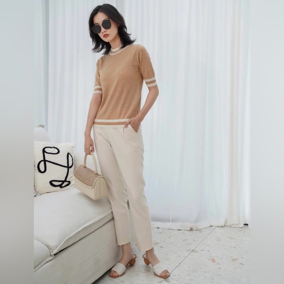 Flowy Nine-Tenths Length Slim Fit Trousers Spring Cigarette Pants in Off-White - Picture 9 of 16